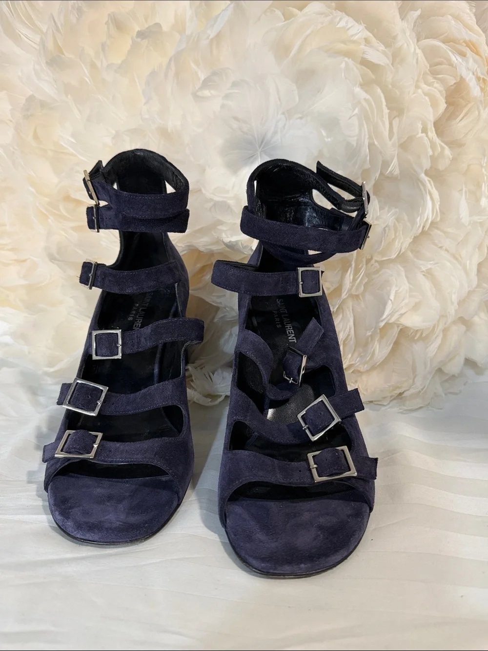 Saint Laurent Paris Navy Suede Multi-Strap Cage Sandals – Size 41